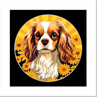 Cavalier King Charles Spaniel Mountain Flower Cute Colorful Puppy Dog Posters and Art